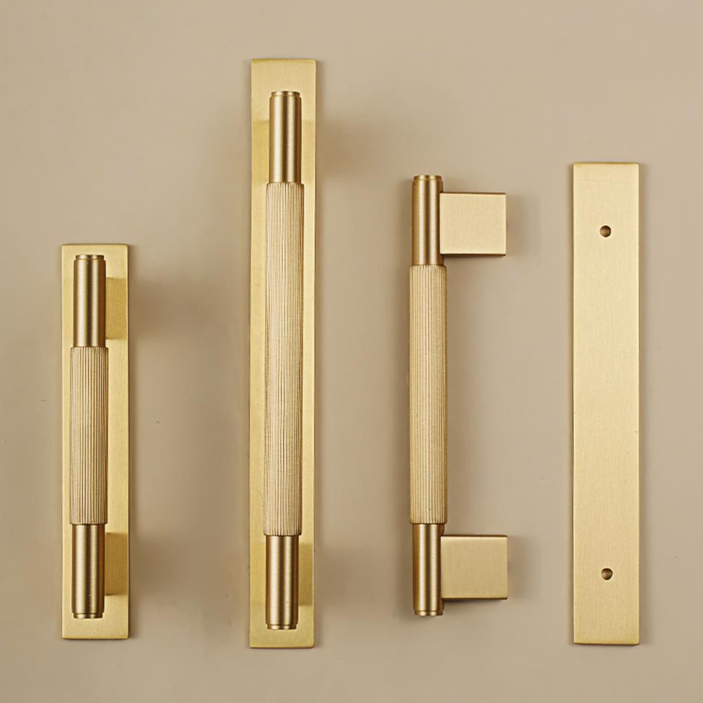 Dooroom Solid Brass Straight Grain Pattern Modern Style Cabinet Refrigerator Door Pull Drawer Knobs Hardware Handles