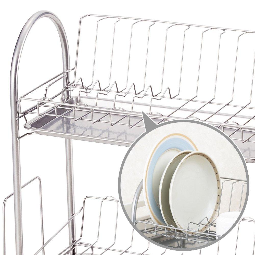 Wahei Freiz Iron Dish Drainer, Plonge, 2-Tier, Slim, Powder Coated, with Cutlery Pocket and Cutting Board Holder, PM-9016