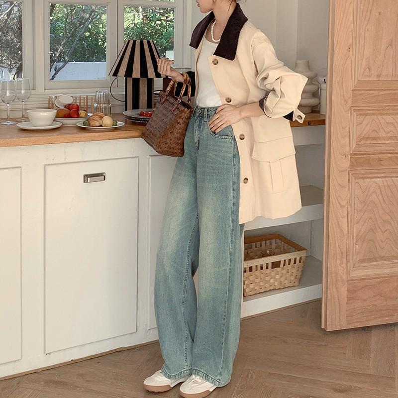 

Женские джинсы клеш с высокой посадкой - Светлый цвет, Ретро, В пол, Стройнящие прямые штанины M