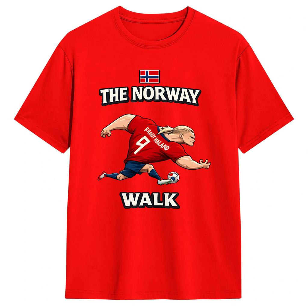 Unisexs Erling Haaland T-Shirts The Norway Walk Reine Baumwolle Oberteile Vintage Kurzarm Rundhals T-Shirts Sommer T-Shirts