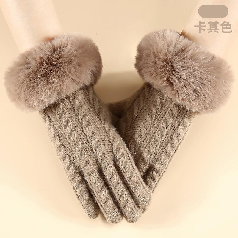 Winter women's knitted gloves simple fashion office warm gloves windproof cycling outdoor gloves