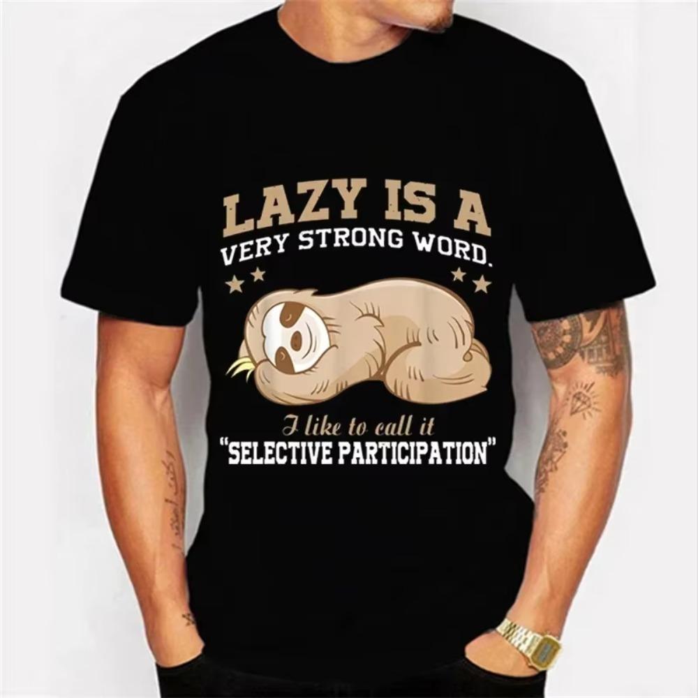 

Забавные мужские футболки с ленивцем. Футболка с графическим принтом Ленивый - очень сильное слово . Мужская футболка с коротким рукавом. Топ-футболка в винтажном хип-хоп стиле. XXXXXL чёрный