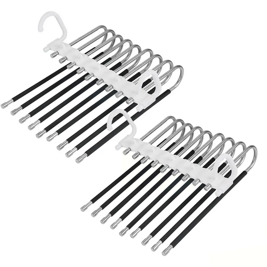 Upgrade 9 Layers Pants Hangers Space Saving, Jeans Hangers Non Slip Stainless Steel Multifunctional Rack S-Type Closet Organizer