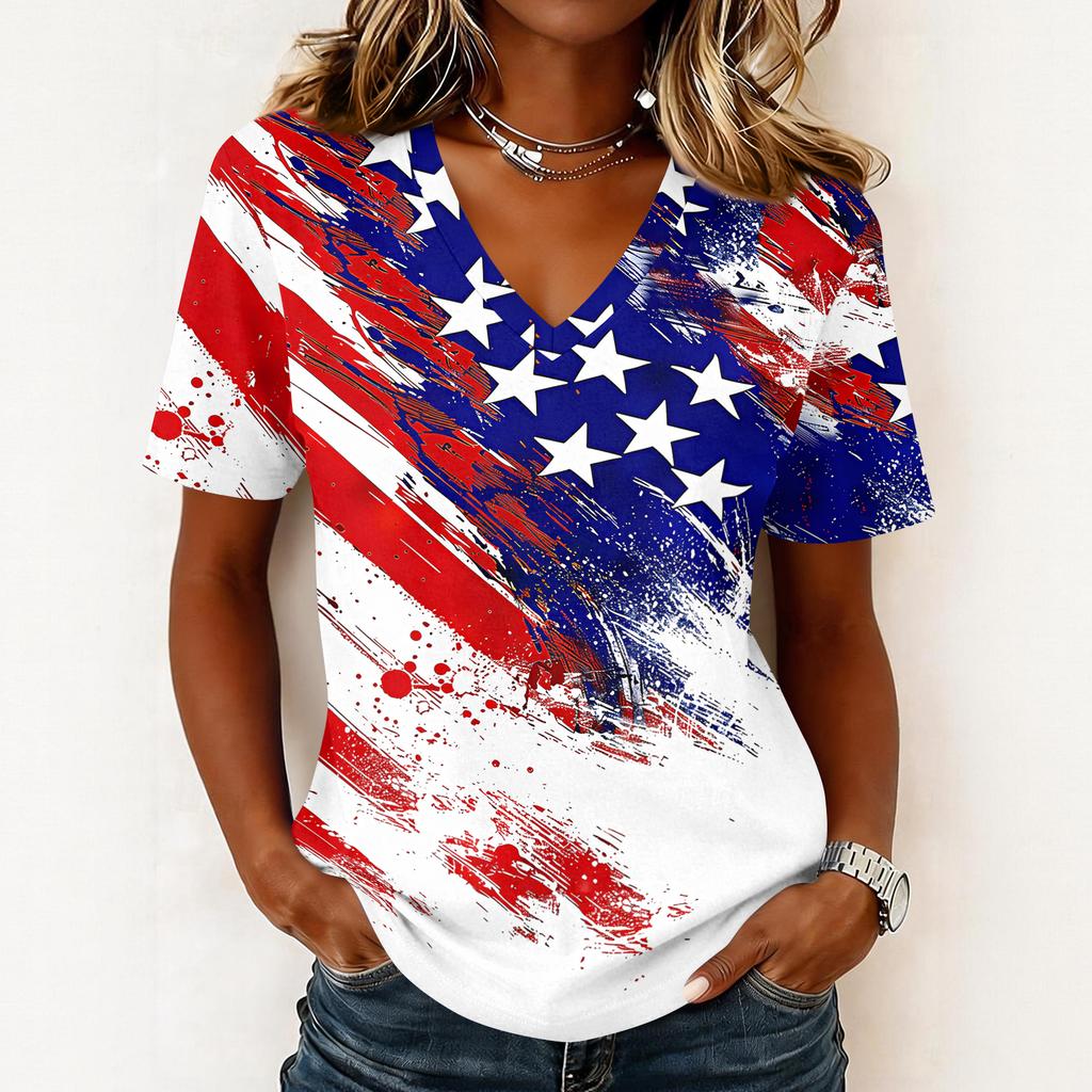 Shirts For Women Trendy V Neck T Shirts Casual Printed Blouse Tops For Women