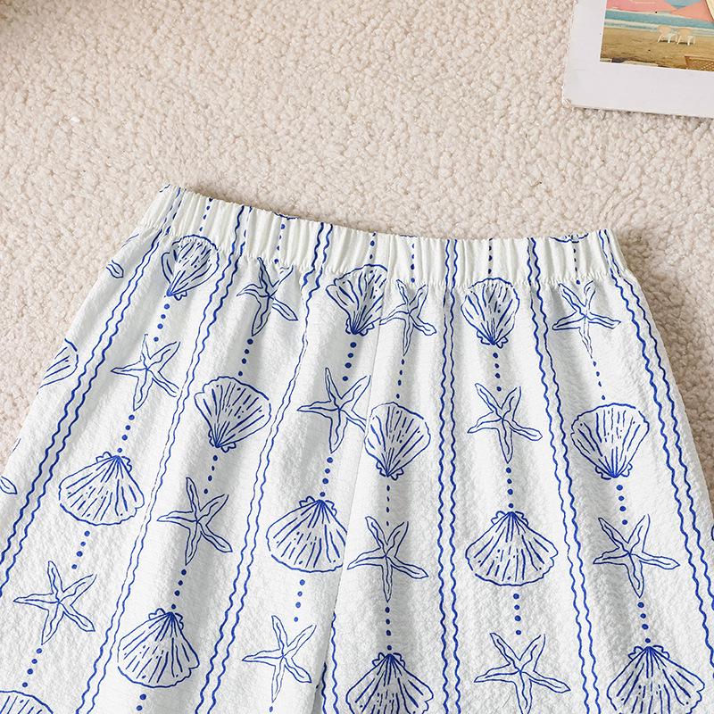 2026 Spring/Summer Ocean Style Girls' Set: Starfish Print Sleeveless Top & Shorts