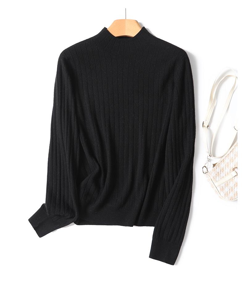 Women's 100% Wool Ribbed Sweater, Half-High Neck, Seamless & Soft, TN1615 - Ideal Autumn/Winter Base Layer, 30 Count