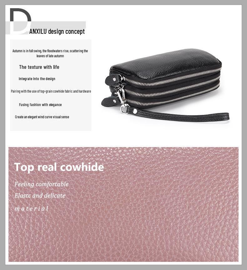 Extra Große Damen-Clutch aus Rindsleder: Dreilagige Reißverschluss-Handgelenktasche & Handy-Geldbörse aus echtem Leder.
