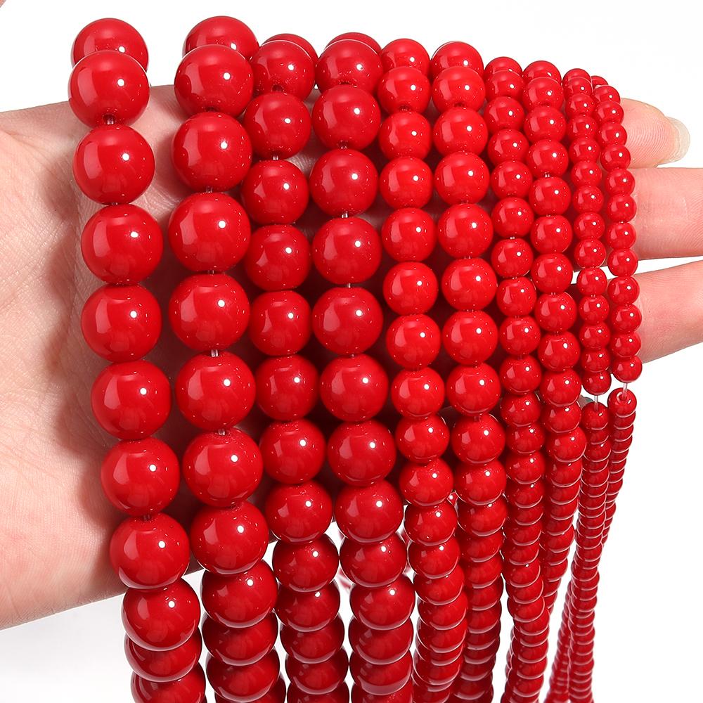 4 6 8 10 12mm Red Coral Stone Beads Round Loose Spacer Beads For DIY Jewelry Making Handmade Bracelets Necklace Accessories
