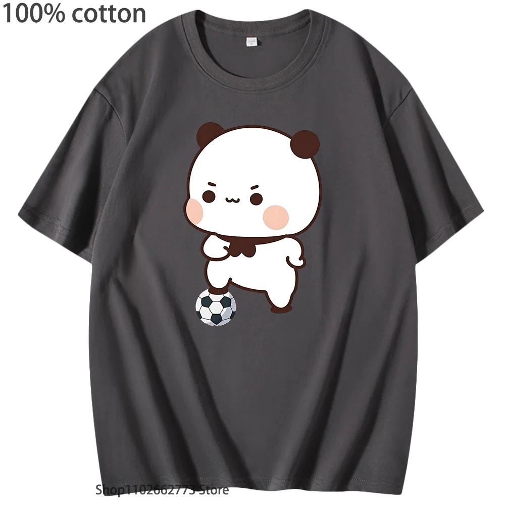 Cute Bubu Is Playing Soccer T-Shirts Kawaii Cute Panda Bear Graphic Shirts Women T Shirt Men 100% Cotton Summer Casual Tops