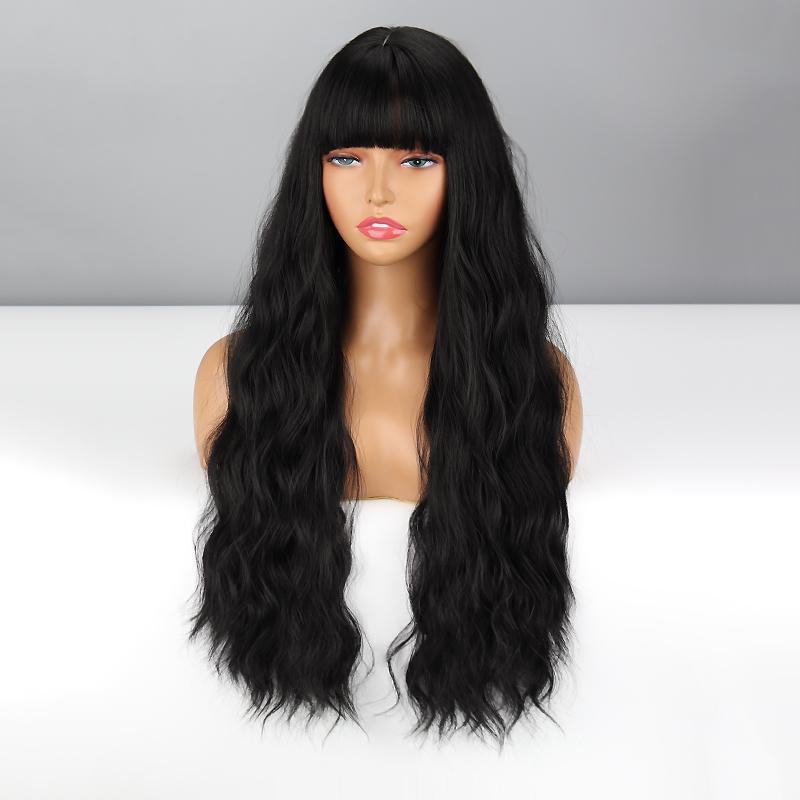 MERISIHAIR Dlouhá vlnitá oranžová dámská paruka s ofinou Cosplay ze syntetických vláken Denní nošení Dlouhá přírodní vlnitá paruka Ombre barva