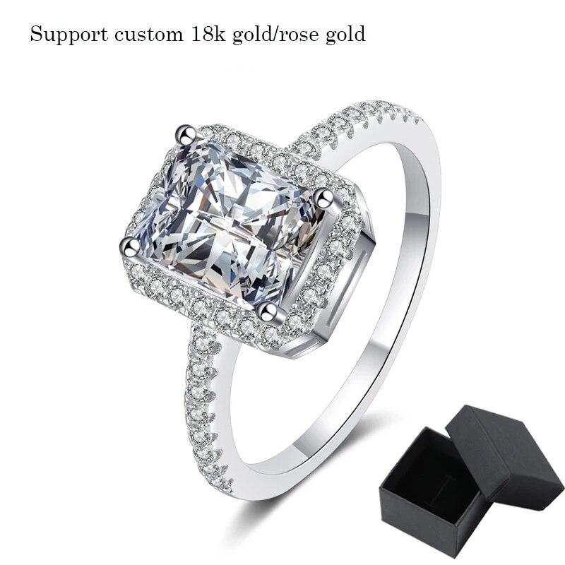Certified 2/1CT Radiant Cut Moissanite Engagement Ring  Colorless VVS Diamond Proposal Rings Sterling Silver Weddig Band