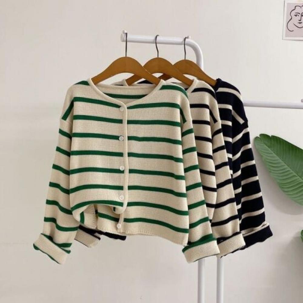 Honey J Stripe Color Block Round Knit Cardigan 3 Colors