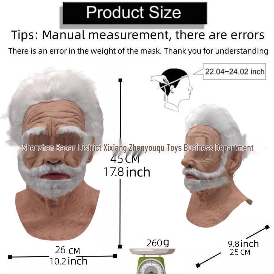 Gränsöverskridande Latex Mask för Äldre Person: Halloween Mänskligt Ansikte Peruk Huvudbonad