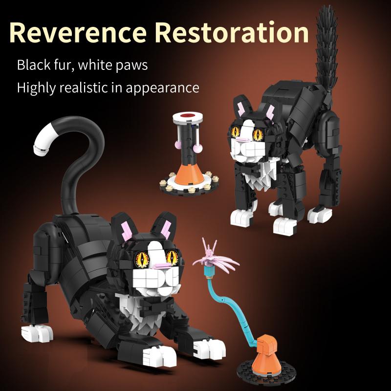 5-In-1 Cat Tuxedo Kitten Building Blocks Set Cute Cat Model Collectible Building Toy, Gift For Children Adults And Animal Lovers