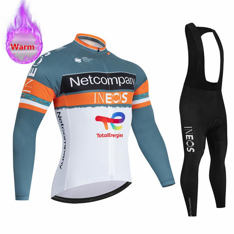 Ineos Team Winter Long Sleeve Thermal Fleece Cycling Jersey Set Bib Pants Ropa Ciclismo Bicycle Clothing MTB Bike Jersey Uniform