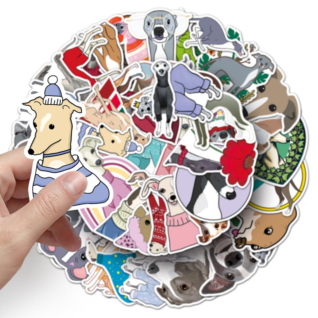 50 Greyhound Doodle Stickers Personalized Cartoon Cute Dog Decorative Mobile Phone Case Water Cup Computer Stickers