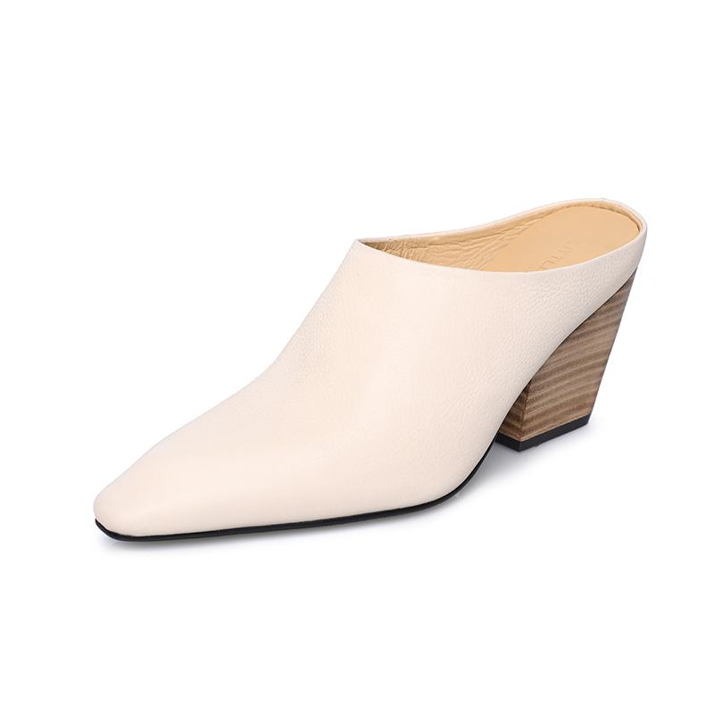 

Мода 2025 Лето Новые Натуральная Кожа Баотоу Полушлепанцы Женская Обувь Мюли Обувь Толстый Каблук Высокий Каблук Сандалии Женские Шлепанцы Обувь 34 бежевый