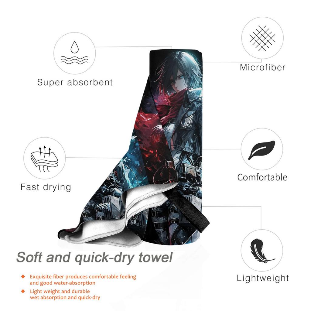 Anime Attack On Titan Mikasa Ackerman Beach Towel Soft Microfiber Quick Dry Absorbent Quick Towels For Yoga