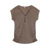 Womens 2026 Casual Short Sleeve T-Shirt With Front Zipper Ruched Detail Round Neck High-Waist Fit
