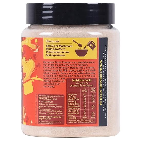 Urban Platter Pilzbrühe Pulver, 200g (Instant-Brühepulver | Eintöpfe und Suppen | Umami | Pflanzliche Bouillon)