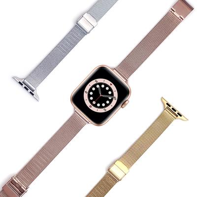 Bracelet Fin en Acier Inoxydable Métallique Pour Apple Watch Series 6 SE 5 Bracelet Pour iWatch 40mm 38mm 44mm 42mm Bracelet de Montre en Maille pour Femmes