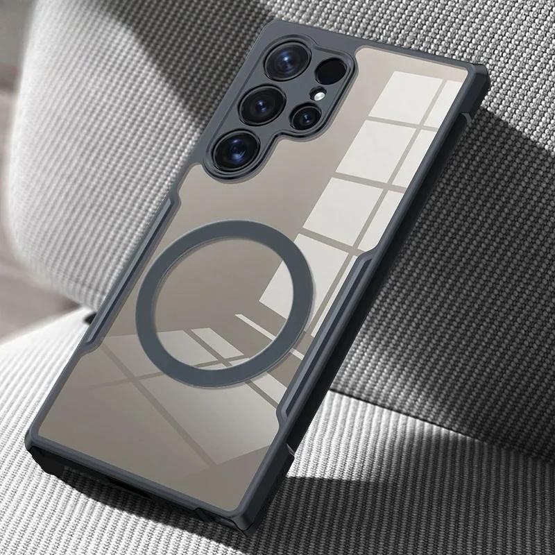 PC+TPU Transparente Magnetische Hülle für Samsung Galaxy S26 Ultra S25 Edge S24 S23 FE Plus Weiche Ecken-Airbag Stoßfeste Abdeckung
