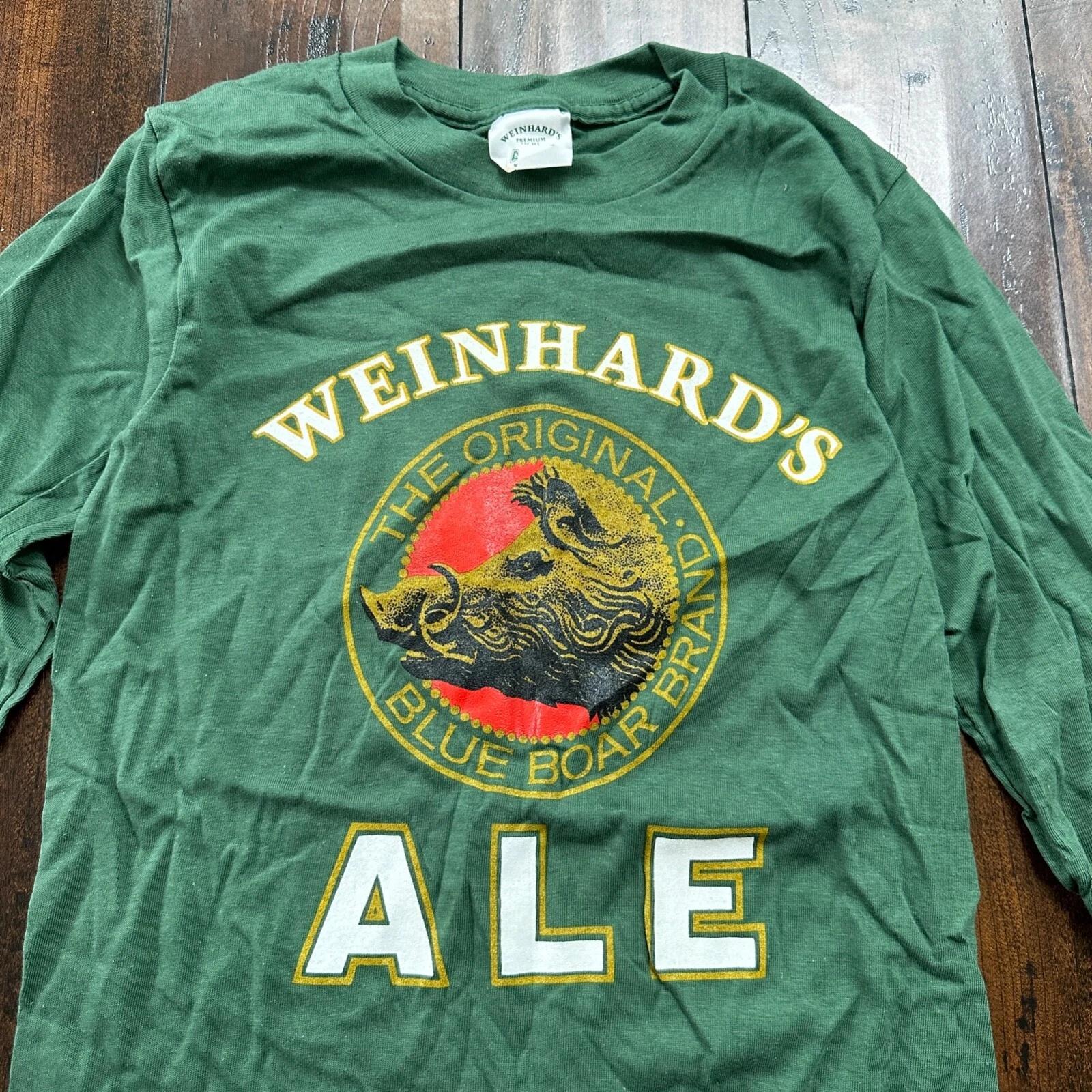 

Weinhards ALE VTG T Shirt Long Sleeve Green USA Small Beer Original Hog Drinking 3XL