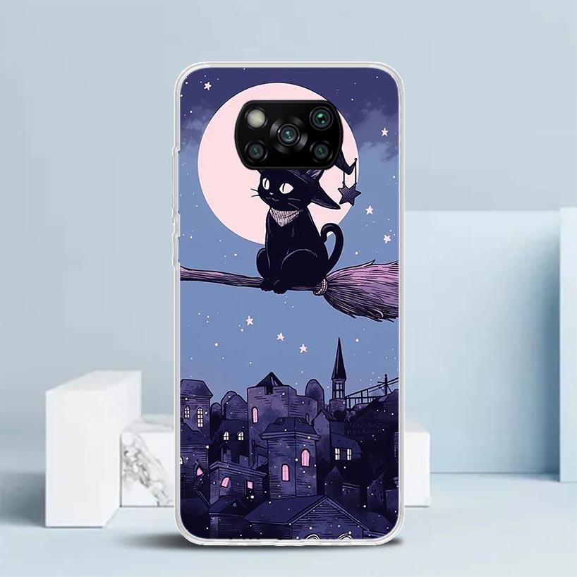 Anime Cute Black Cat Meow Phone Case For Xiaomi Poco F7 Ultra X5 X6 X7 Pro M7 Redmi 15C 15 13C 13 12C 12 10C 10 10A 9 9C 9A 9T C