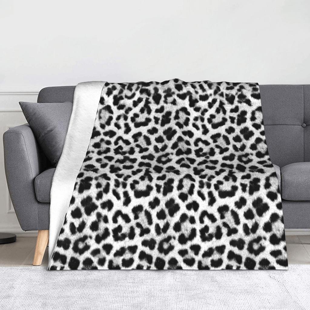 Black and White Snow Leopard Pattern Blanket Fleece Autumn Multi-function  Soft Throw Blankets for Sofa Couch Bedding Throws