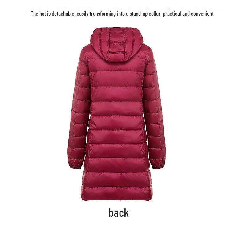 Jachetă de puf de damă ușoară, cu glugă, de lungime medie, cu glugă detașabilă - Palton de toamnă/iarnă la modă, mărime plus