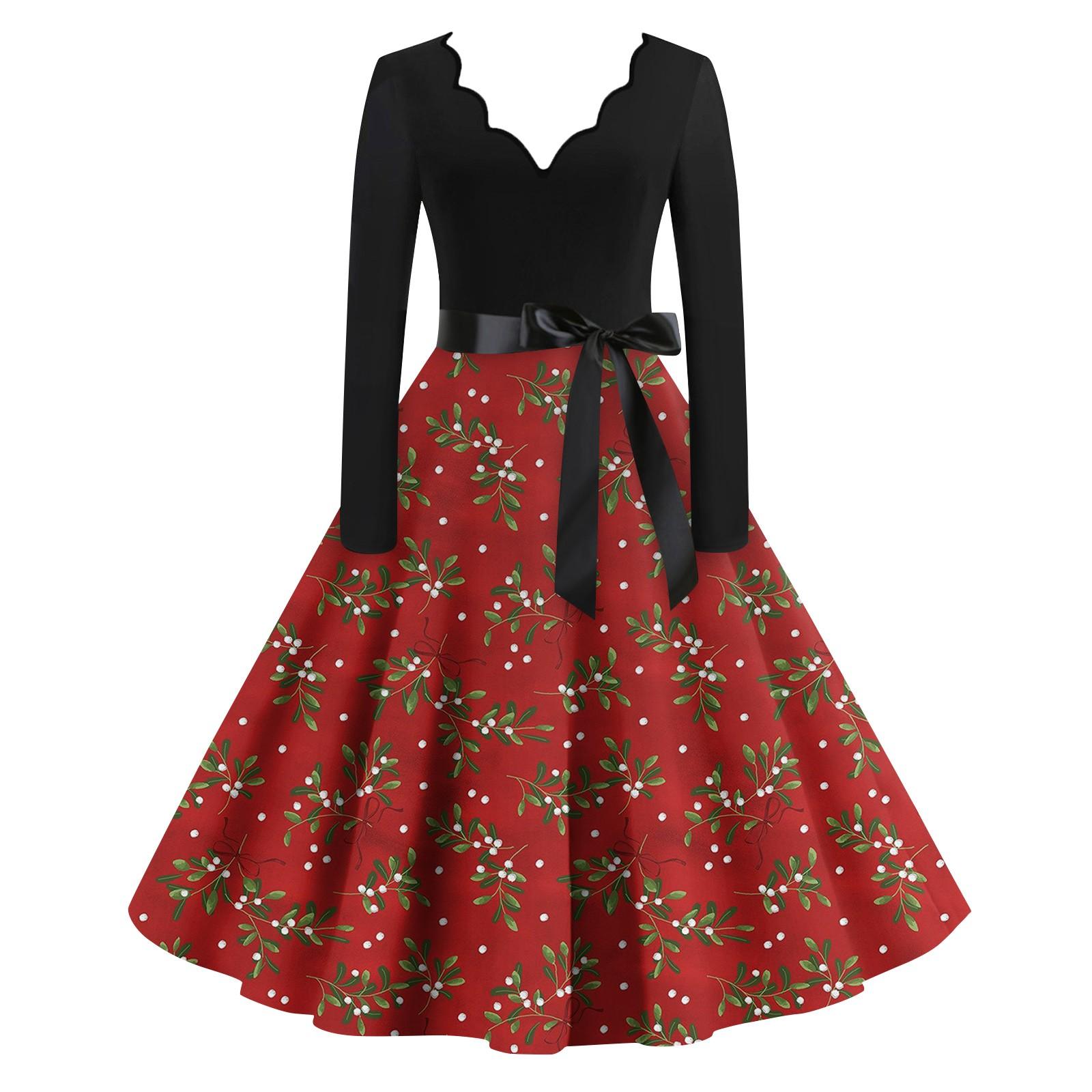 

Женские повседневные модные длинные платья с рождественским графическим принтом и длинными рукавами в винтажном стиле XXXXXL винный