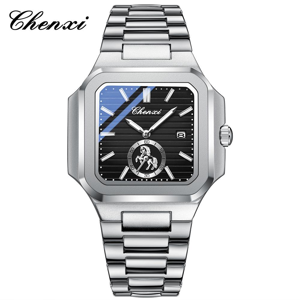 Original CHENXI Watch Gold Luxury Calendar Stainless Steel Noctilucent Waterproof Square Quartz Chronograph Watches For Man