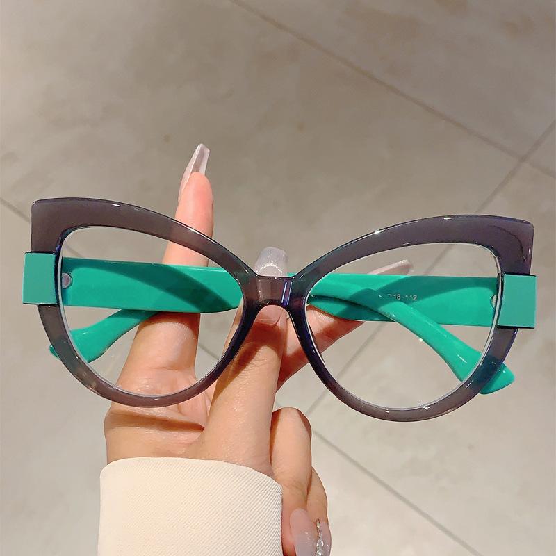 Oversized Frame Cat Eye Glasses Stylish Oversized Leopard Anti-blue Eyeglasses Fashionable Gradient Tint Color Plain Glasses for Men Women