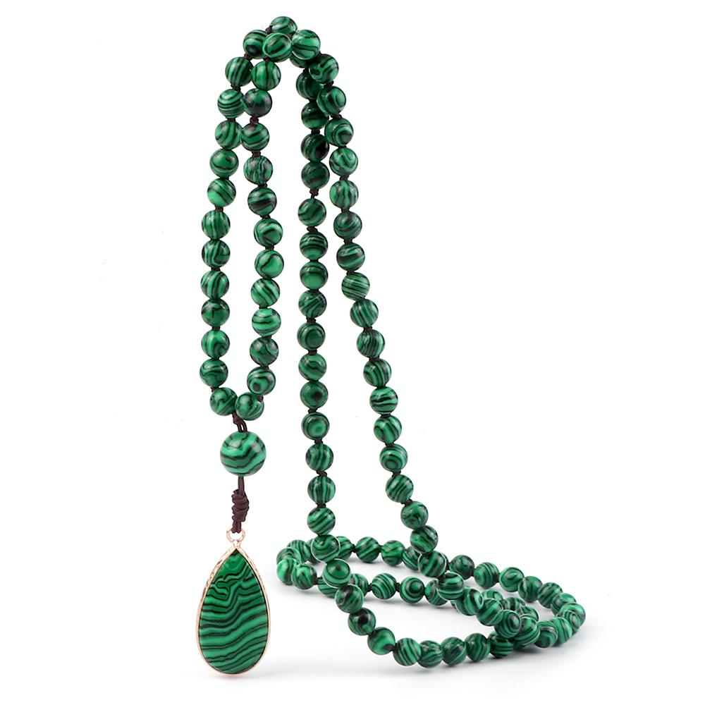 Natural Malachite Stone Beaded Necklaces and Bracelets Women Green Beads Pendants Charms 108 Mala Prayer Necklaces Men Yoga Jewelry
