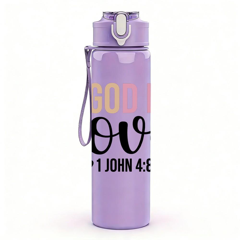 1PC God Is Love Handwritten Letter 750ml Color Plastic Sports Water Bottle Leakproof Flip Straw Lid Suitable for Sports Office Home Use