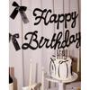 Xo, Fetti Happy Birthday Banner, Black Glitter + Satin Bows - 5.5 Ft. | Birthday Decorations, Coquette Bday Decor, 30th Party Sign, 21st Photo Booth