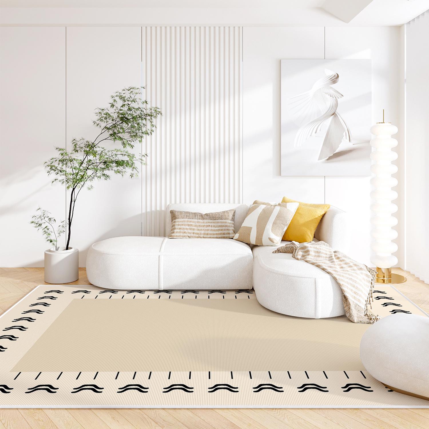 

Cream Style Rugs for Bedroom Fluffy Soft Lounge Rug Minimalist Bedside Floor Mat Large Area Living Room Decoration Plush Carpet 80*120cm