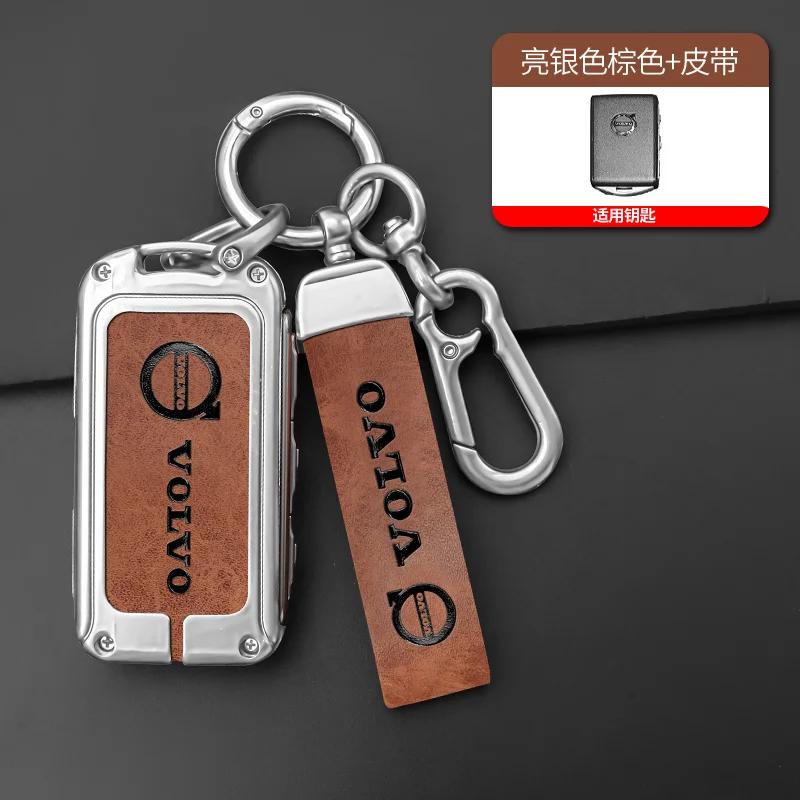 Leather Zine Alloy Car Key Case Shell Cover Holder For Volvo XC40 XC60 S90 XC90 V90 2017 2018 T5 T6 T8 Protection Bag Accessory