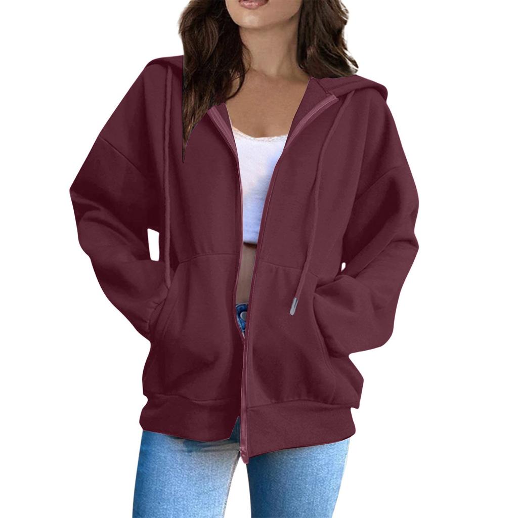 Women's Oversized Zip Up Hoodie Jacket with Pockets, Casual Long Sleeve Drawstring Hooded Sweatshirt for Fall Winter