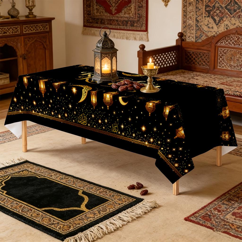 New Year Tablecloth Waterproof Oil Proof Night Sky Star Moon Pattern Dining Table Cover Elegant Winter Home Kitchen Party Decor
