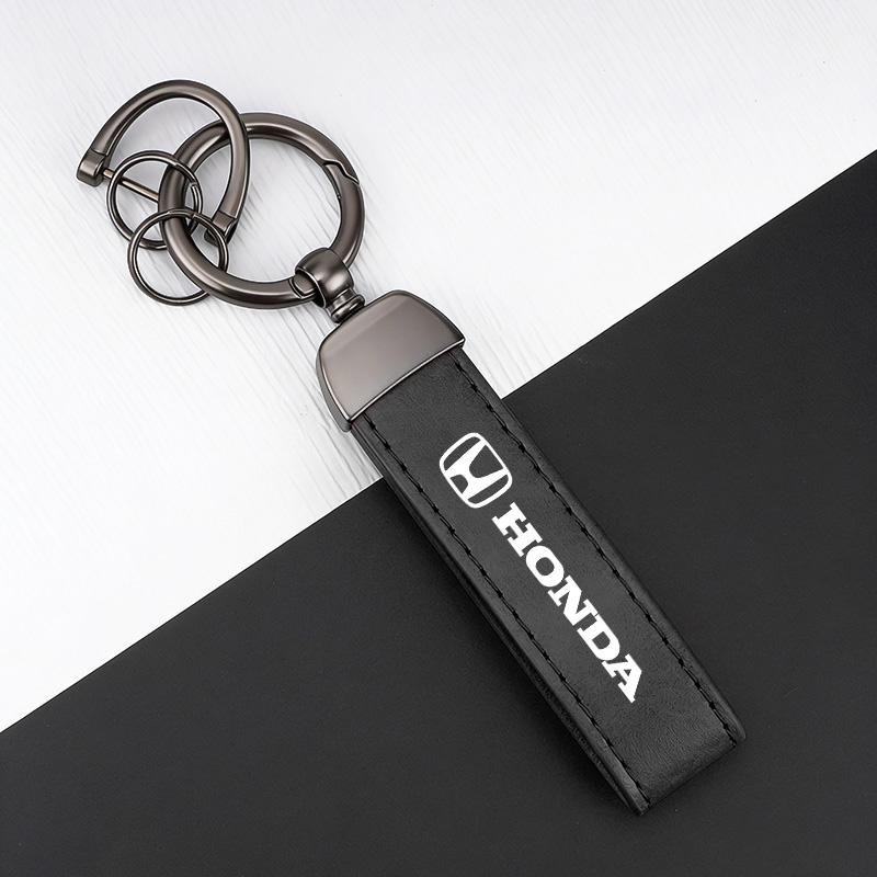Honda Badge Leather Car Keychain Keyring Key Lanyard For Honda Civic Accord Fit Jazz Pilot CRV Odyssey Passport City Shuttle HRV TV7
