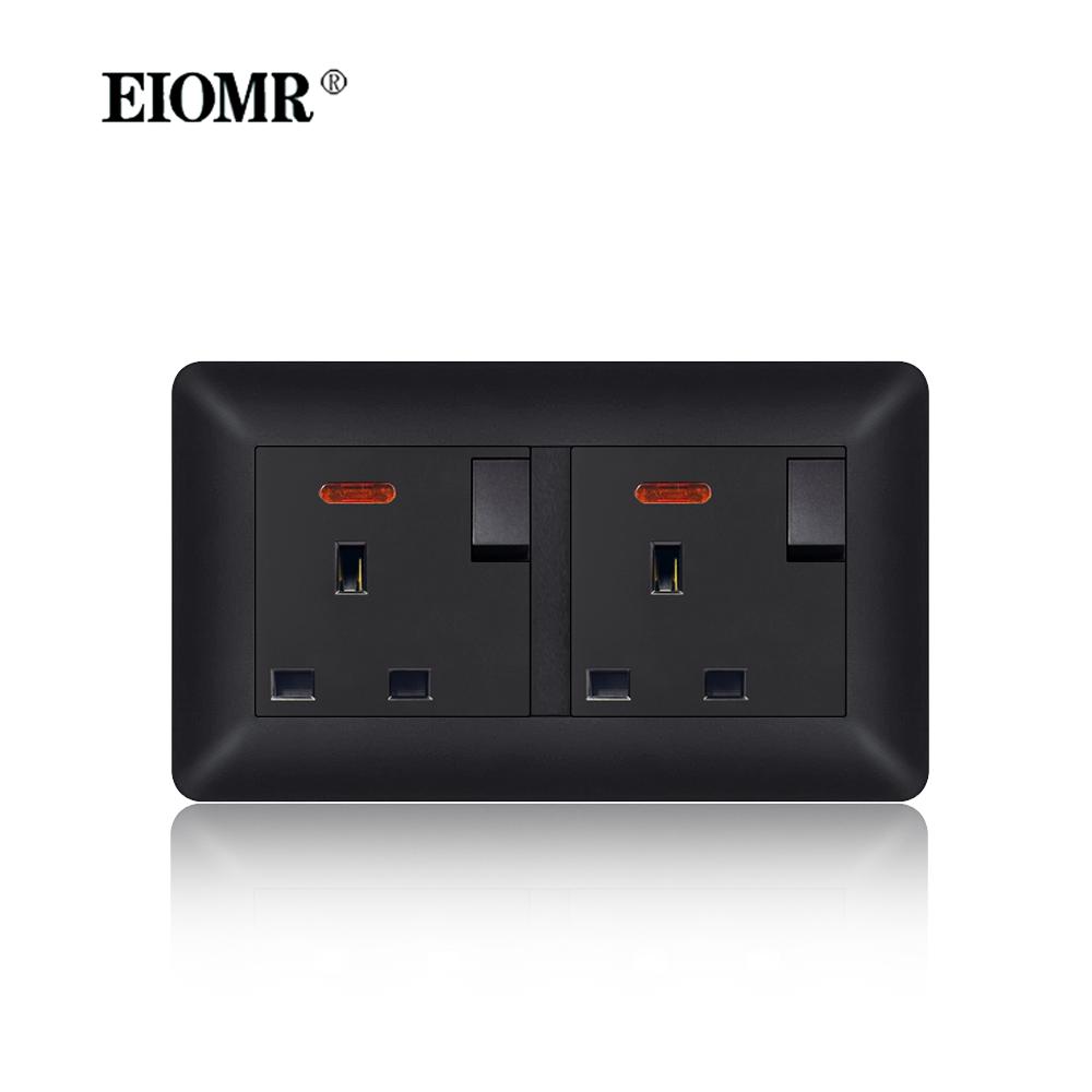 EIOMR 13A UK Standard Plug Power Wall Socket and Switch 250V, with USB Type-C Charger Port 5V 2.1A, Black PC Curved Frame Panel