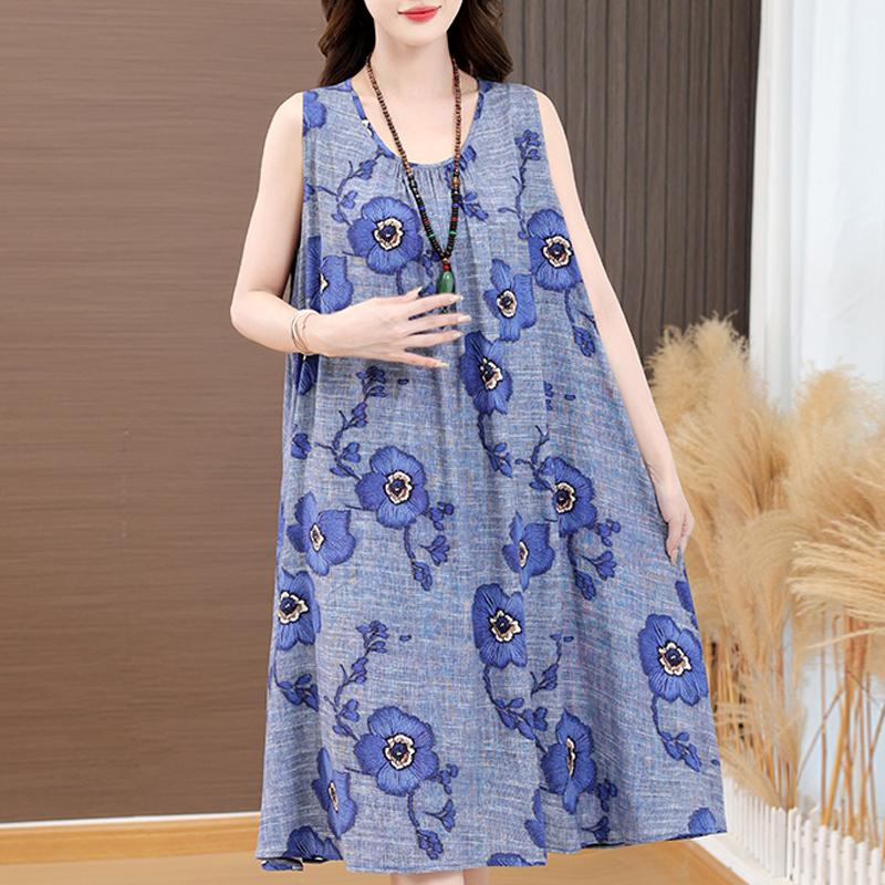 Elegant Woman Summer Dress Casual Loose Plus Size Sleeveless Dresses Female Clothing