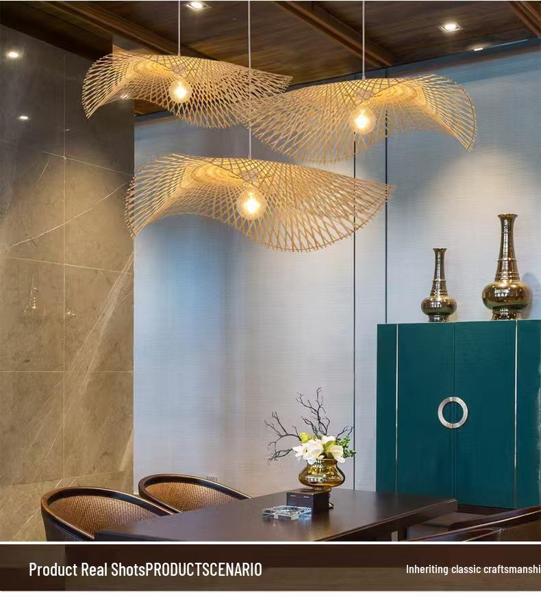 Japanese Style Bamboo Woven Pendant Light for Restaurant, Hotel, B&B, and Hallway Decor