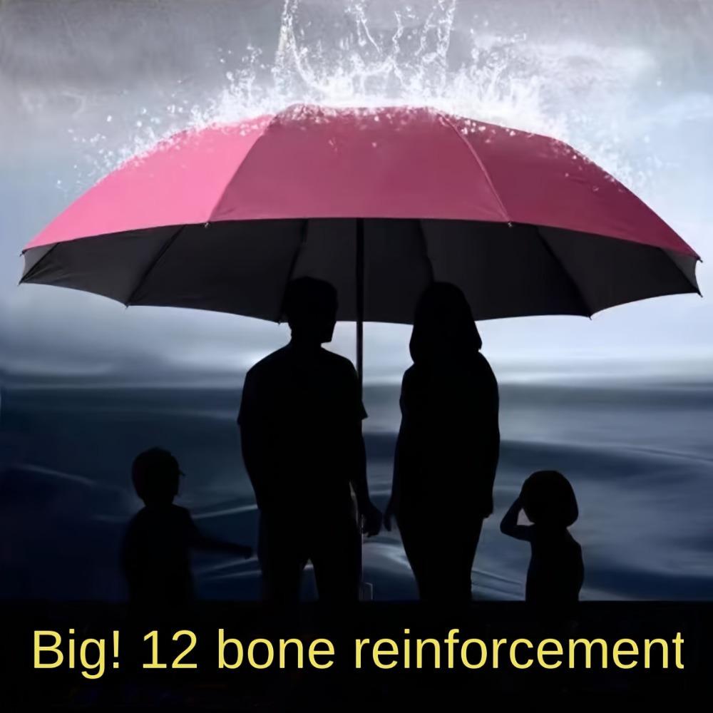 Overdimensjonert 12-ribbe vindtett og vanntett sammenleggbar paraply er egnet for forretningsmenn og kvinner. Forsterket paraply er egnet for regnværsdager.