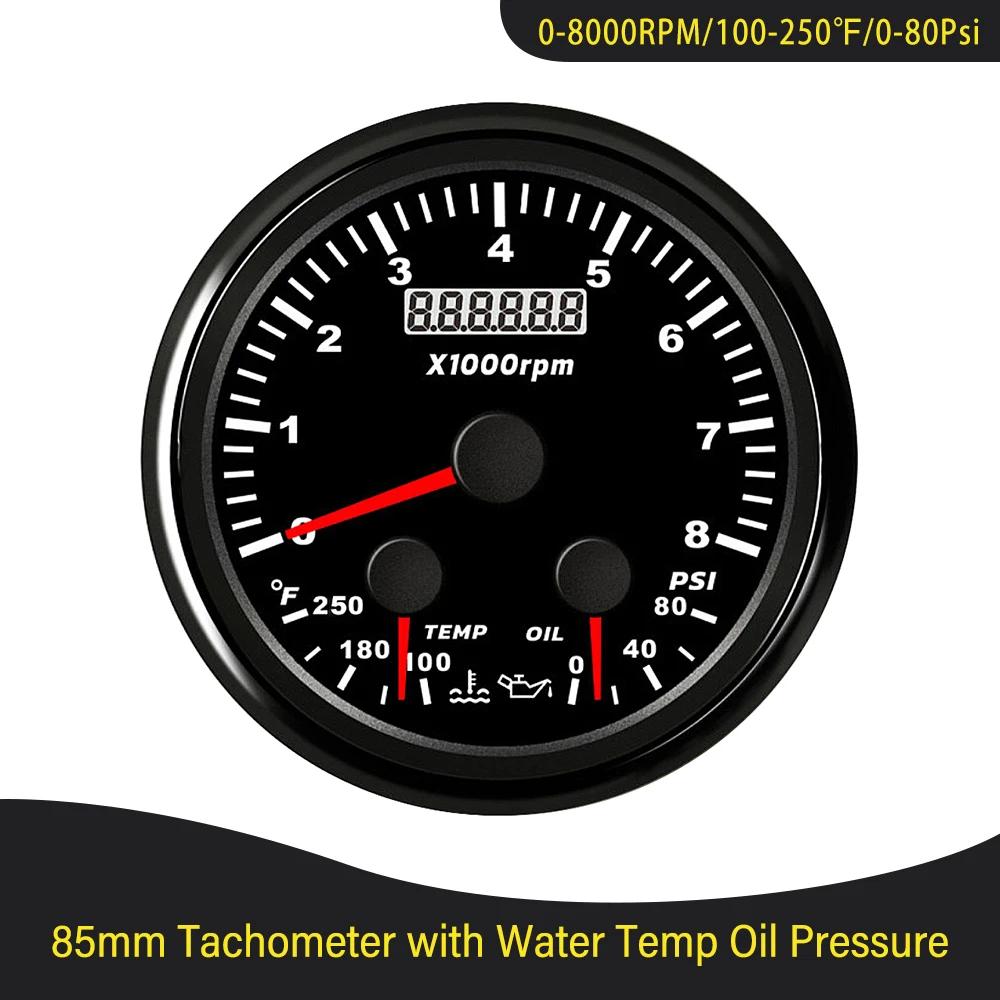 Waterproof Car Boat Universal 85mm GPS Speedometer Odometer with Fuel Level Tachometer Water Temp Oil Pressure Red Backlight