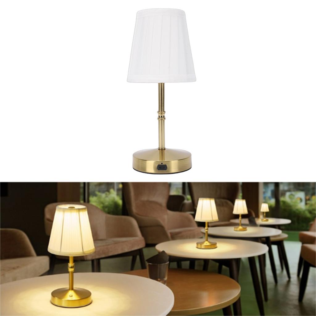 Cordless LED Table Lamp USB Touch Control Dimmable Fabric Shade Table Lamp for Bedroom