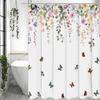 Spring Butterfly Flower Shower Curtain, Bathroom Decorative Shower Curtain, Waterproof Shower Curtain with Hooks