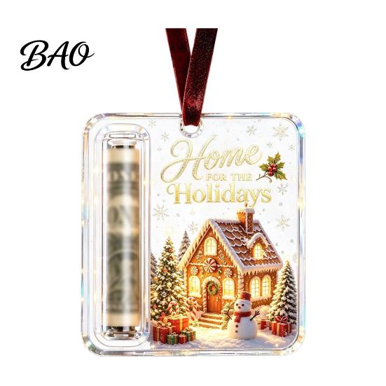 Support de Display d'Argent en Acrylique Durable, Pendentif Rétro de Noël, Décoration Arbre à Argent, Ornement de Fête Transparent Transparent à Suspendre avec Emplacement pour Carte
