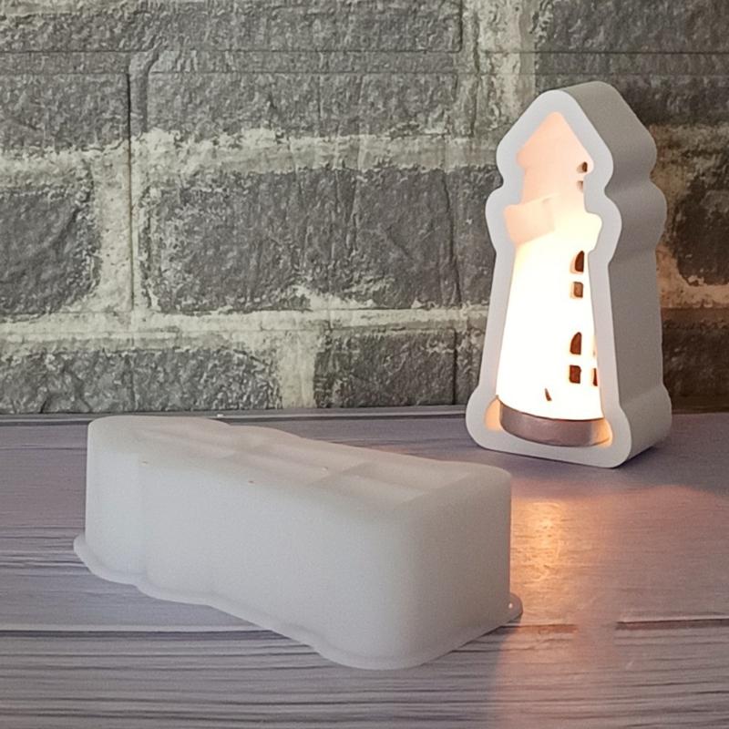 Lighthouse Silicone Candle Stand Molds for Candlestick Tealight Holder Gypsum Decoration Epoxy Resin Silicone Molds